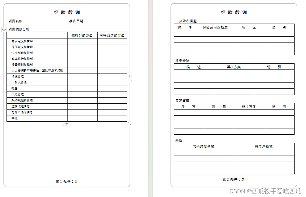 项目管理实用表格与应用【项目文件资料分享】