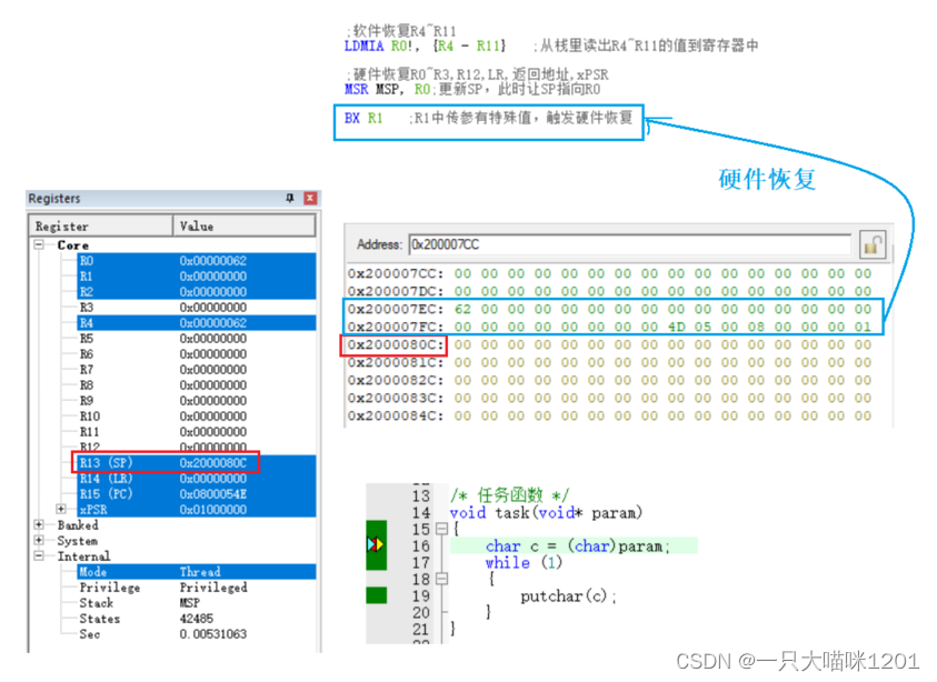 【RTOS学习】模拟实现任务切换 | 寄存器和栈的变化