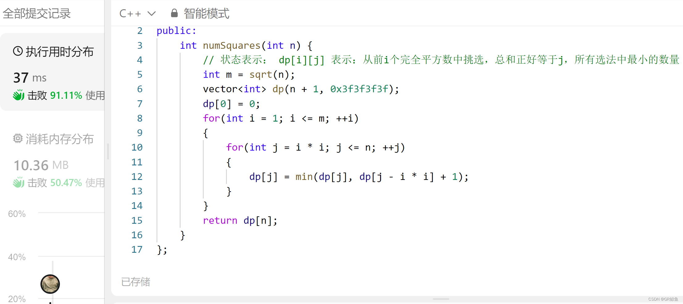 每日OJ<span style='color:red;'>题</span>_完全<span style='color:red;'>背包</span>④_力扣<span style='color:red;'>279</span>. 完全平方数（一维和二维）