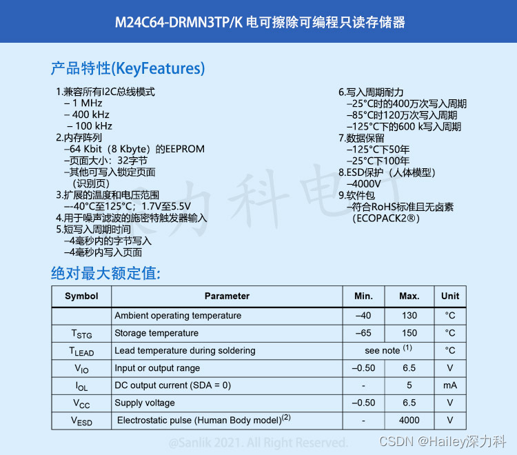 汽车级EEPROM 存储器 M24C64-DRMN3TP/K是电可擦除可编程只读存储器?它的功能特性有哪些?