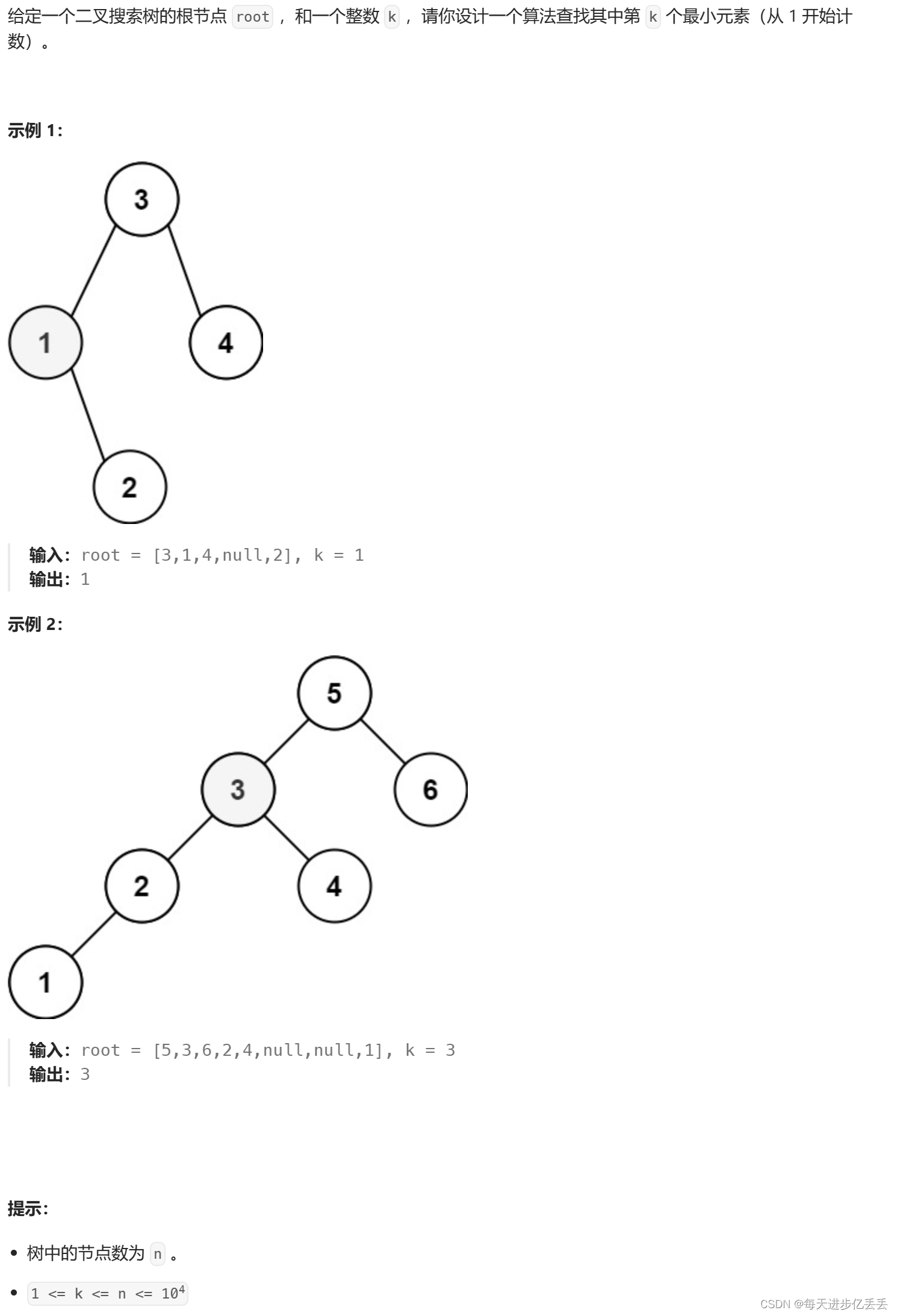 【Leetcode每日一题】 <span style='color:red;'>递</span><span style='color:red;'>归</span> - <span style='color:red;'>二</span><span style='color:red;'>叉</span>搜索<span style='color:red;'>树</span>中<span style='color:red;'>第</span><span style='color:red;'>K</span>小<span style='color:red;'>的</span>元素（难度⭐⭐）（56）