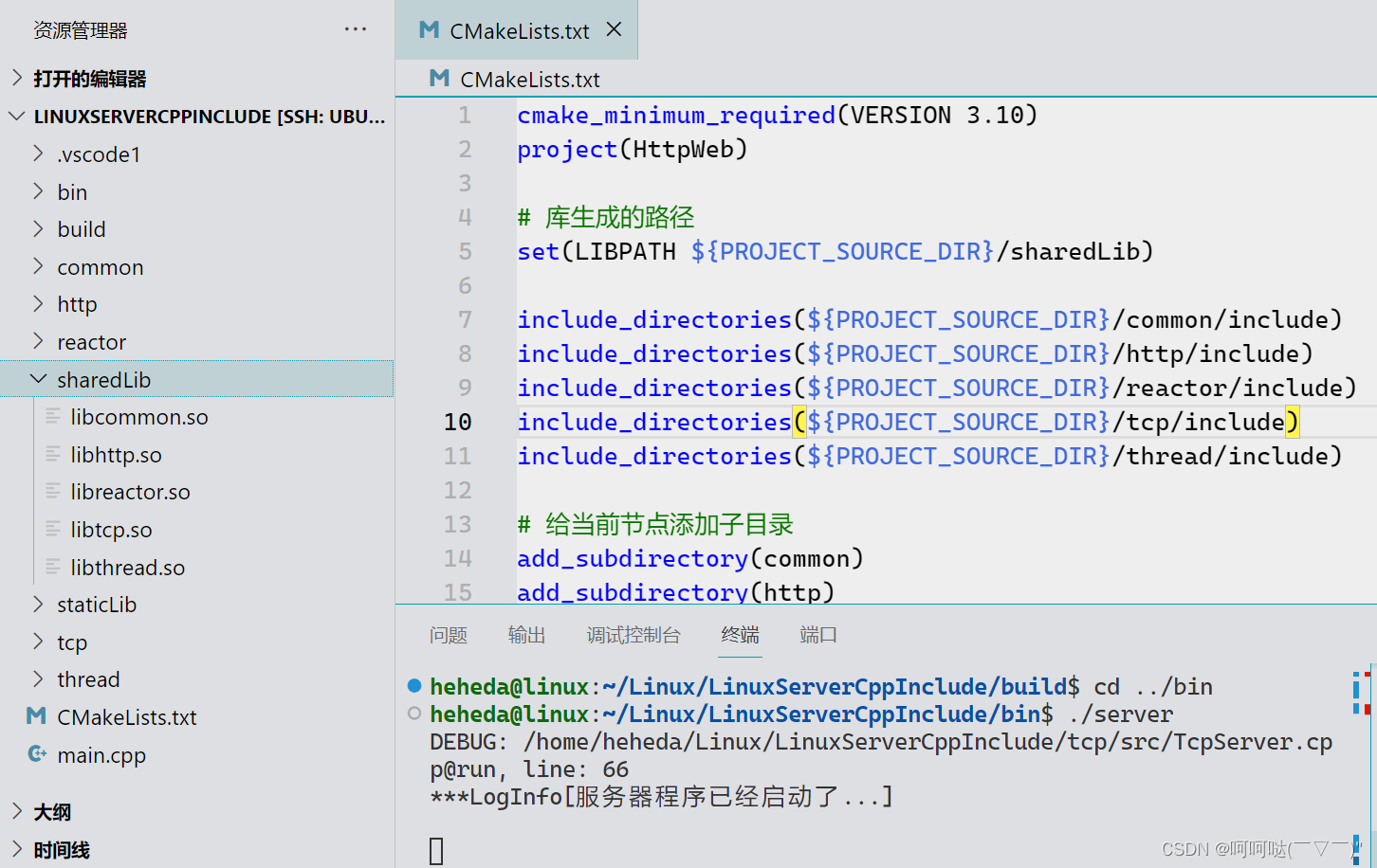 CMake TcpServer项目 生成静态库.a / 动态库.so