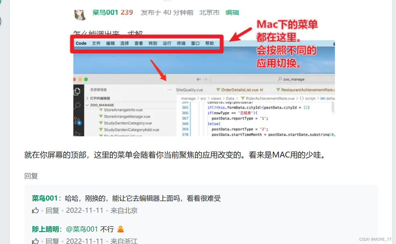 MAC 的vscode菜单栏怎么调？