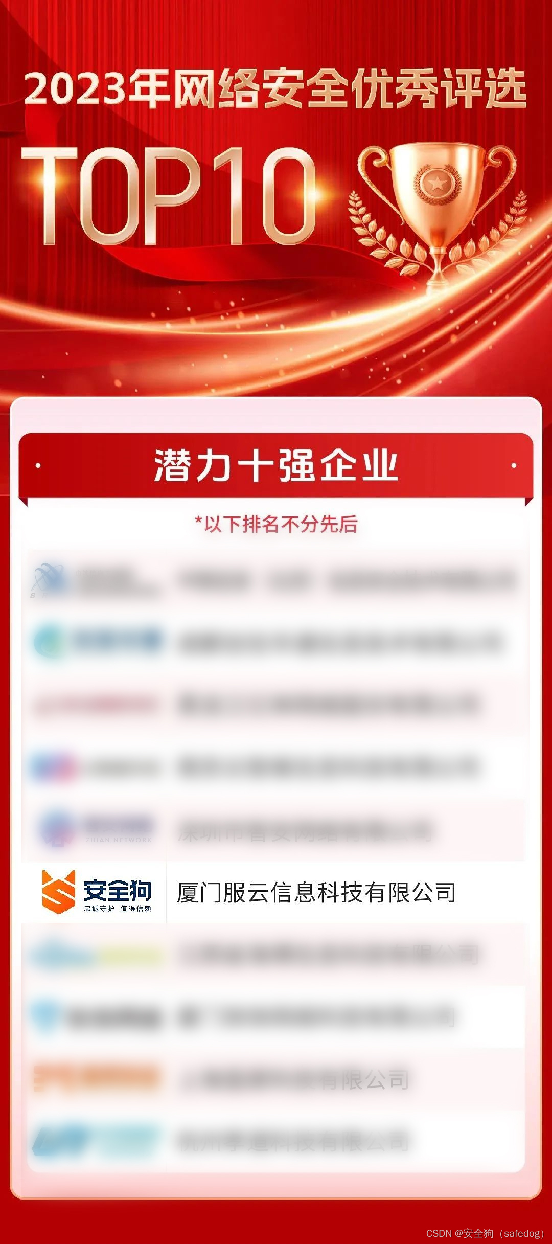 无限可能！安全狗入选“潜力十强企业”
