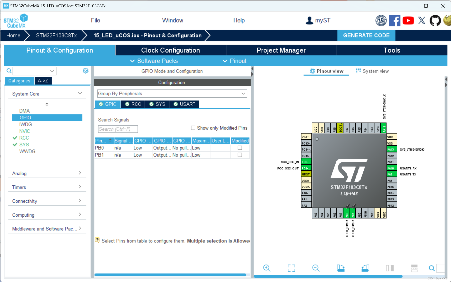 STM32F103C8移植uCOSIII并以不同周期点亮两个LED灯（HAL库方式）【uCOS】【STM32开发板】【STM32CubeMX】