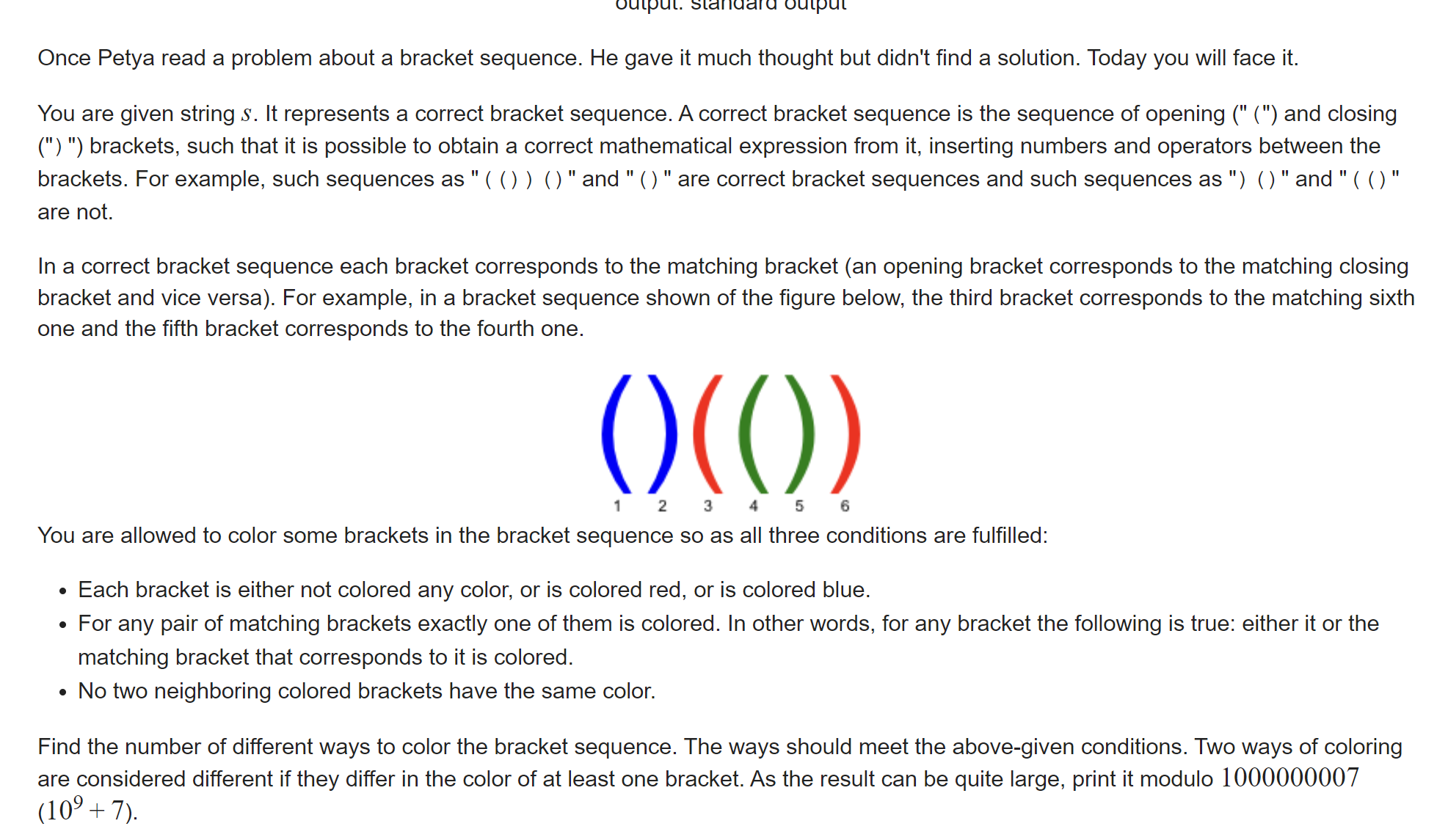 Codeforces Round 106 D. Coloring Brackets 【区间DP + 记忆化搜索实现】