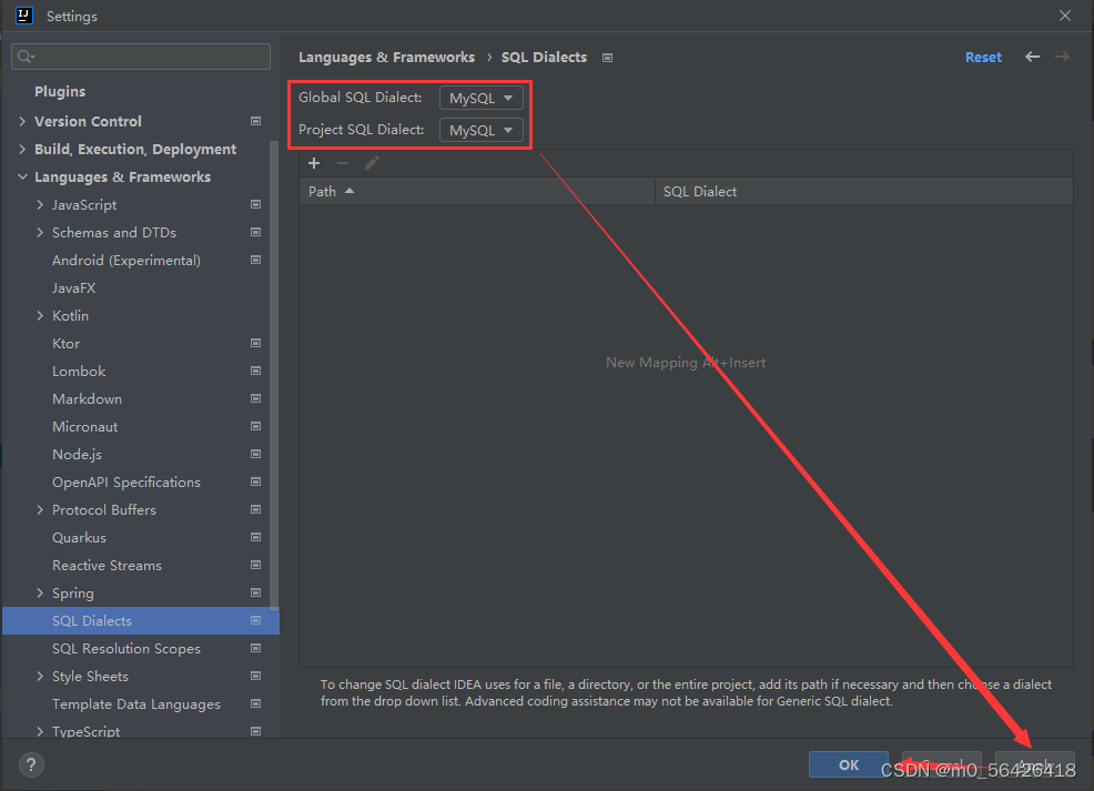 IDEA Warnings：SQL dialect is not configured.