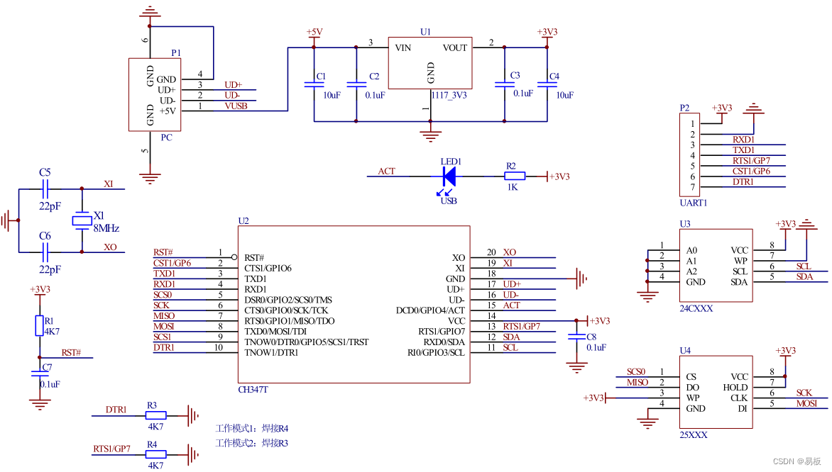 USB 转 SPI+I2C+UART 三合一功能