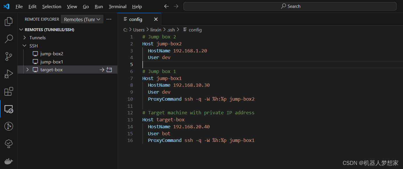 vscode中转（跳板）连接目标主机