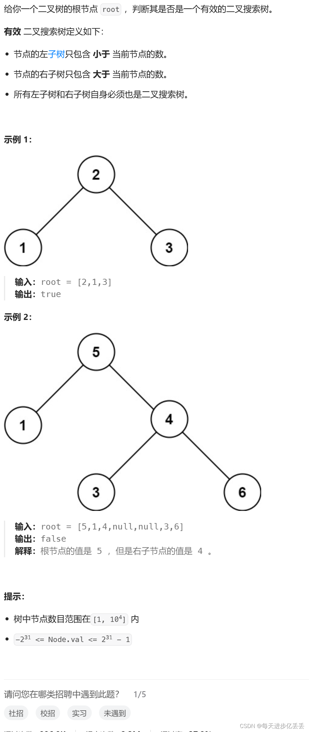 【<span style='color:red;'>Leetcode</span>每日一<span style='color:red;'>题</span>】 <span style='color:red;'>递</span><span style='color:red;'>归</span> - <span style='color:red;'>验证</span><span style='color:red;'>二</span><span style='color:red;'>叉</span><span style='color:red;'>搜索</span><span style='color:red;'>树</span>（难度⭐⭐）（53）