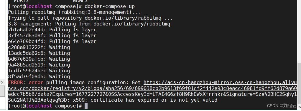 解决Docker容器启动RabbitMQ报错：error pulling image configuration