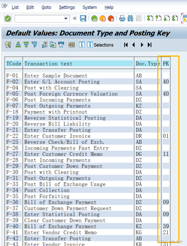 SAP 关于记账代码 Posting Key