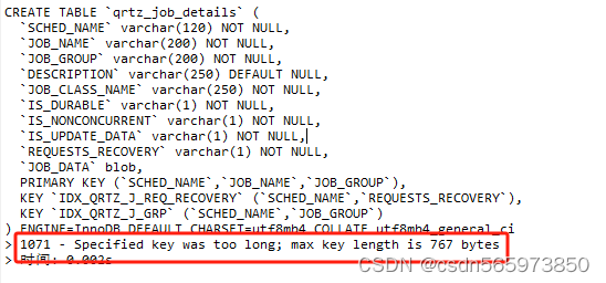 mysql5.6------ERROR 1071 (42000): Specified key was too long; max 