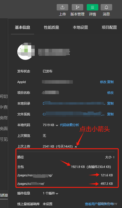 查看微信小程序主包大小