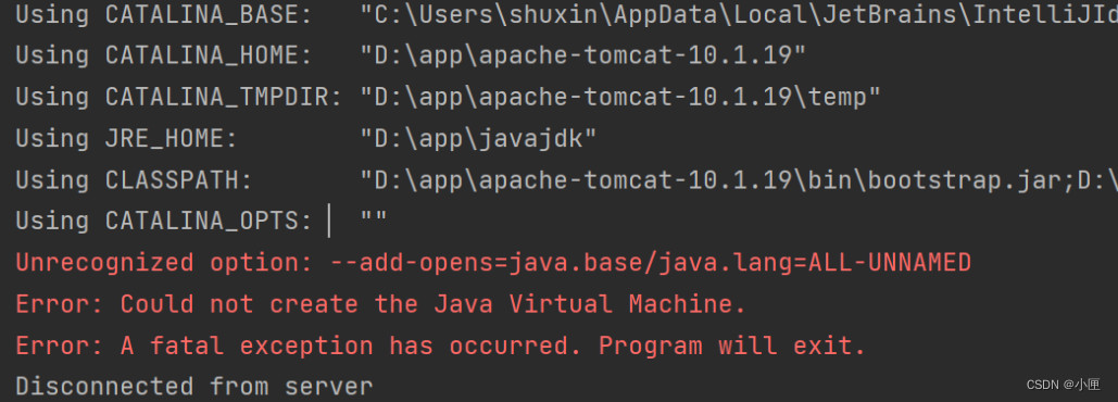 解决ideatomcatUnrecognized option:--add-opens=java.base/java.lang=ALL-UNNAMEDError:Could not create th