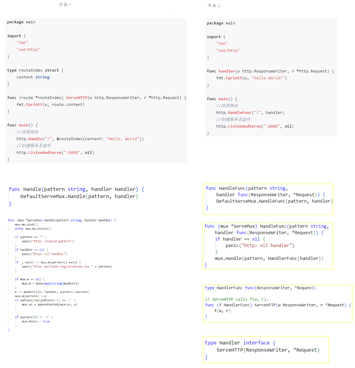 golang学习笔记——http.Handle和http.HandleFunc的区别与type func巧妙运用