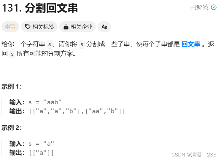 195.回溯算法：分割回文串（力扣）