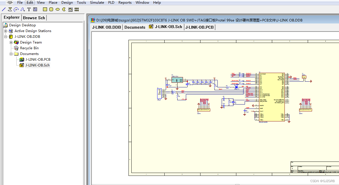 STM32F103C8T6 J-LINK OB SWD+JTAG接口板Protel 99se 设计硬件原理图+PCB文件_j-link ob ...