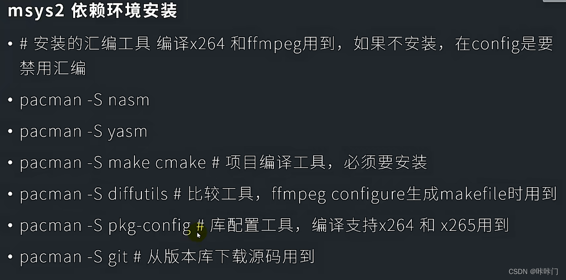 要安装的依赖的说明