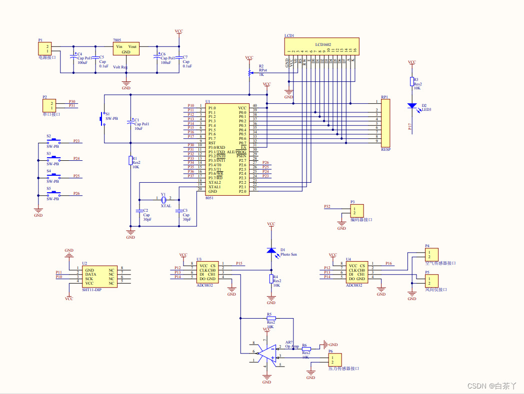 基于51单片机的气象站【光照,压力,空气质量,风速风向,温湿度,上位机