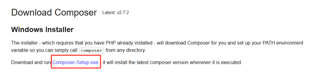 下载 windows 下安装文件 Composer-Setup.exe