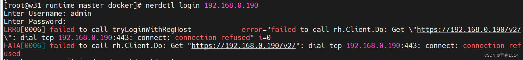 dial tcp <span style='color:red;'>192</span>.168.0.<span style='color:red;'>190</span>:443: connect: connection refused