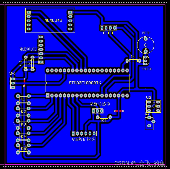 基于STM32单片机老人体温心率血氧跌倒定位短信报警