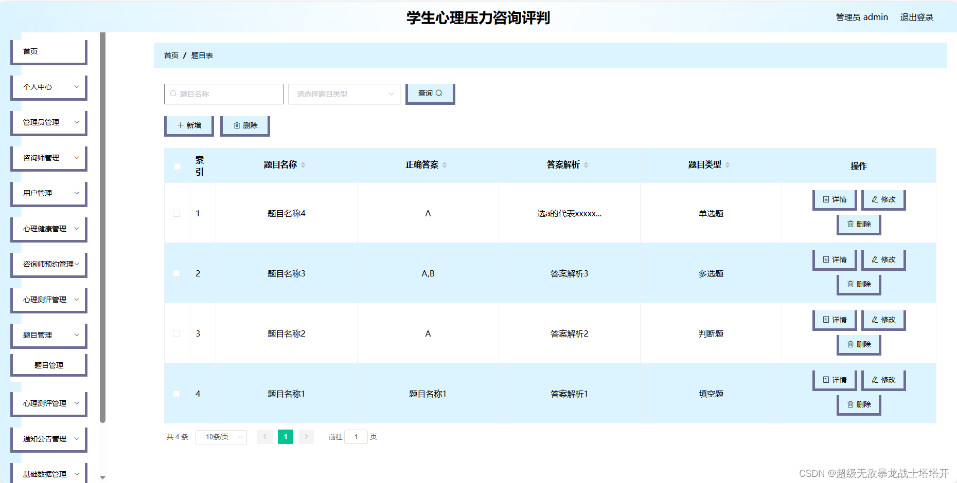 基于SpringBoot的学生心理压力资讯评判系统