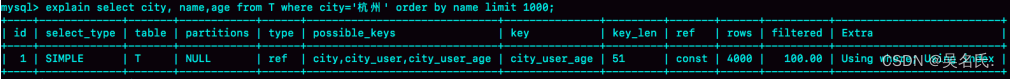 图11 引入(city,name,age)联合索引后，查询语句的执行计划