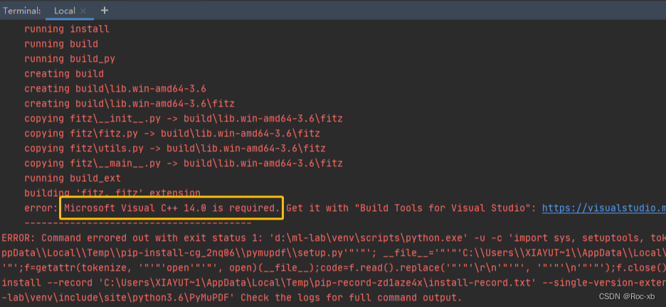 pip install 过程中报错：Microsoft Visual C++ 14.0 is required.