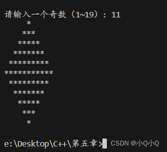 C++大学教程（第九版）5.23星号组成的菱形图案 5.24修改星号组成的菱形图案