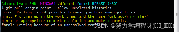 使用 git 上传文件时，运行 命令 git pull origin 时<span style='color:red;'>未</span>成功，<span style='color:red;'>出现</span><span style='color:red;'>报</span><span style='color:red;'>错</span>信息