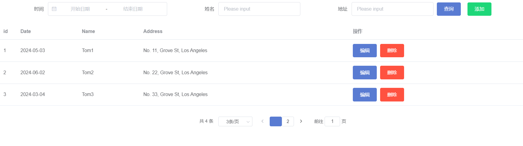 vue+element 前端实现增删查改+分页，不调用后端