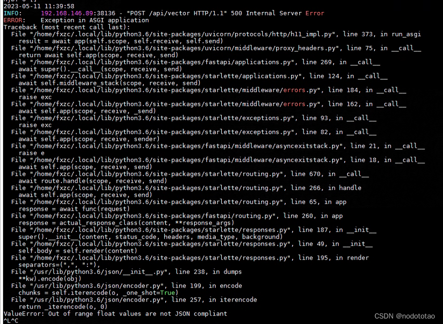 out of range float values are not json compliant