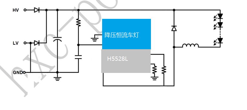 车灯典型方案 H5528L 降压恒流芯片12V240V360V48V60V72V90V转9V12V 高低亮 性价比高