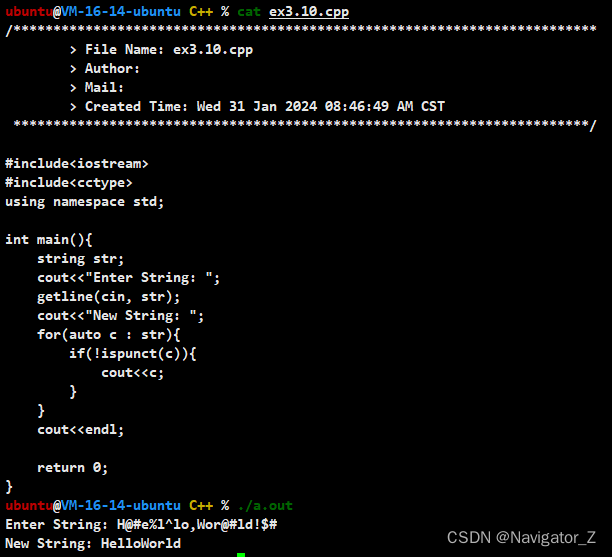 C++ //练习 3.10 编写一段程序，读入一个包含标点符号的字符串，将标点符号去除后输出字符串剩余的部分。