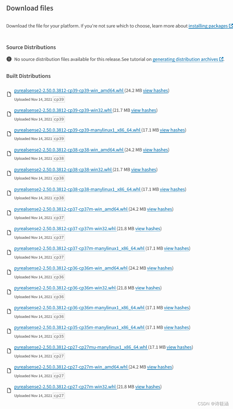 pip install pyrealsense2显示 Could not find a version that satisfies the ...