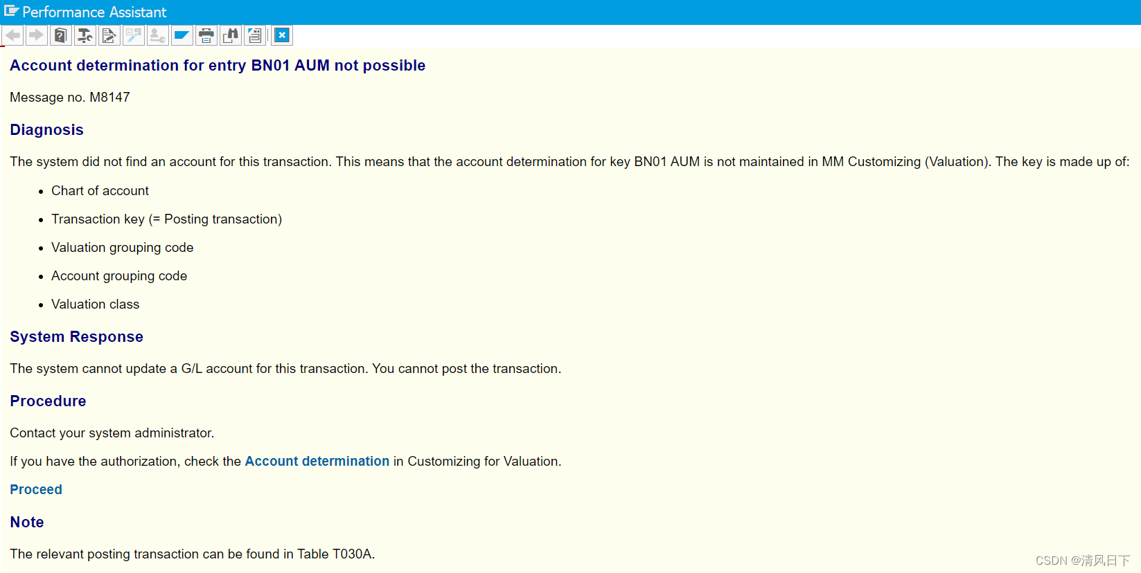93 SAP报错：不可能为条目BN01 AUM确立帐户(Account determination for entry BN01 AUM