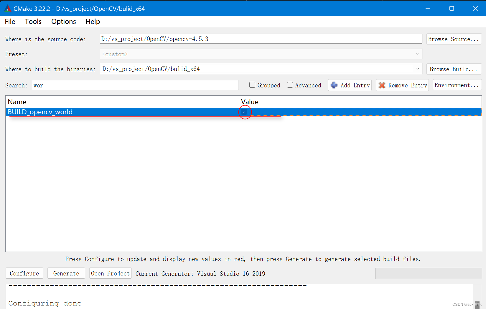 在Windows上通过cmake-gui及VS2019来 编译OpenCV-4.5.3源码