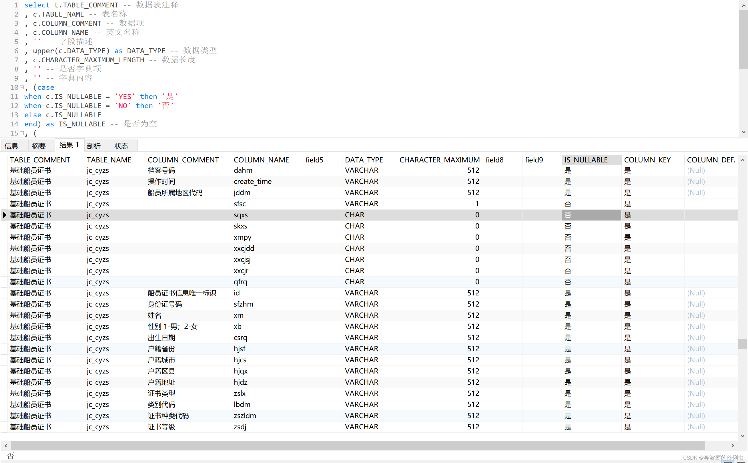 MySQL查询数据库中所有表名表结构及注释以及生成数据库文档
