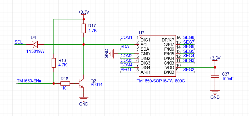 TM1650 并联在I2C 信号线的处理方法