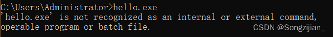 这里的提示是说：cmd不认识hello.exe，找不到这条指令、程序或者文件 