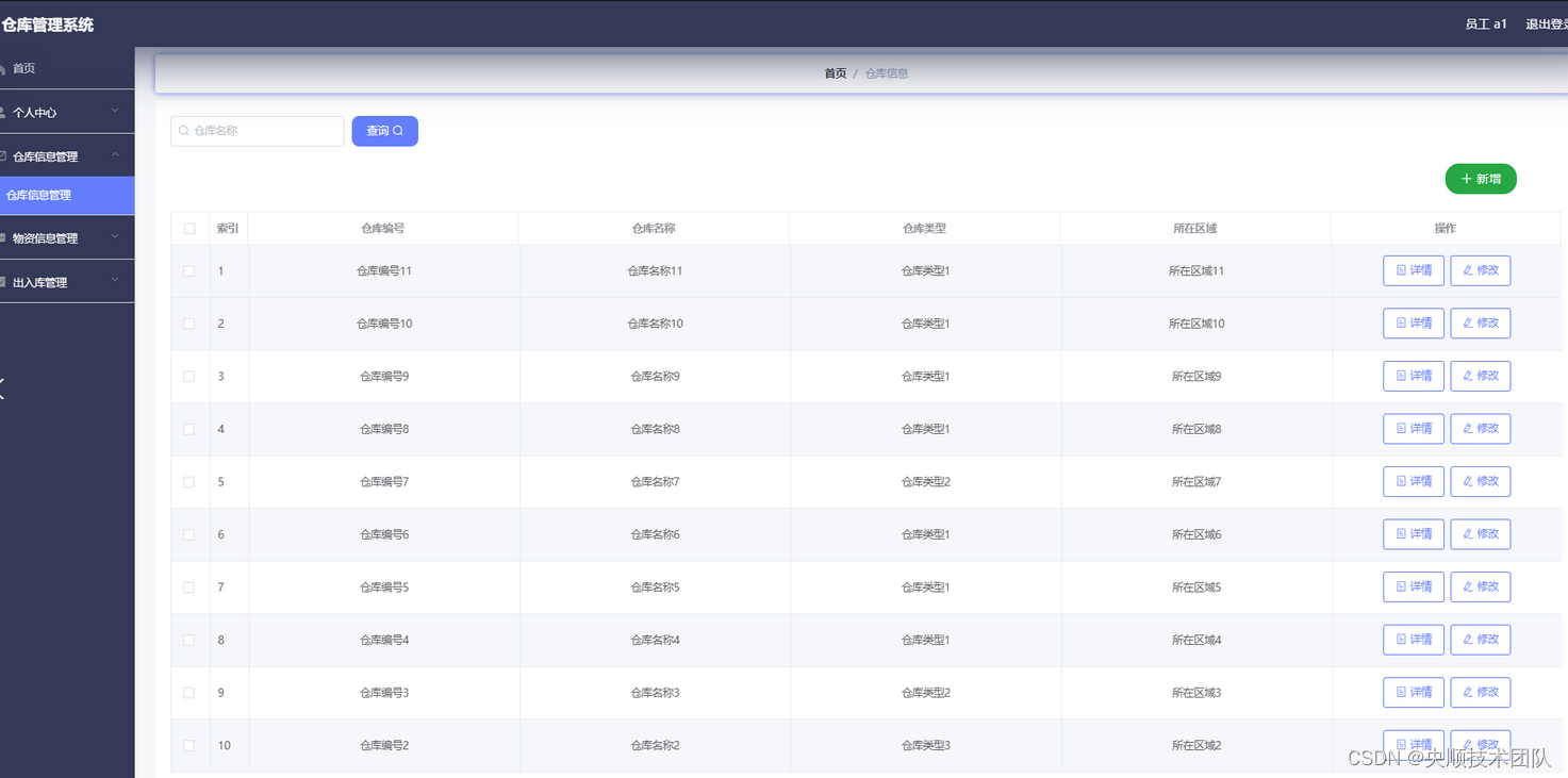 图5.7 仓库信息管理界面