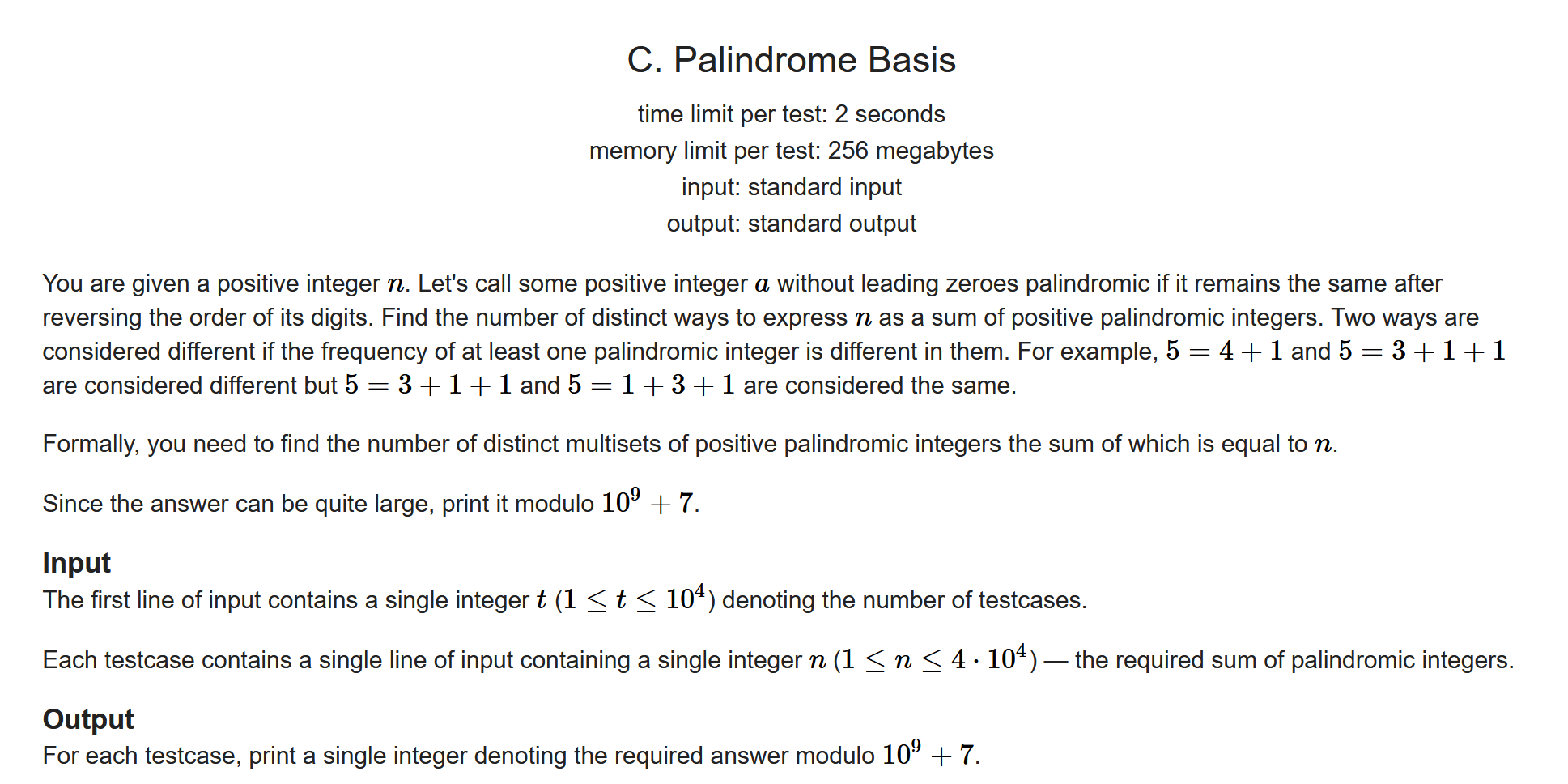 Codeforces Round 785 C. Palindrome Basis