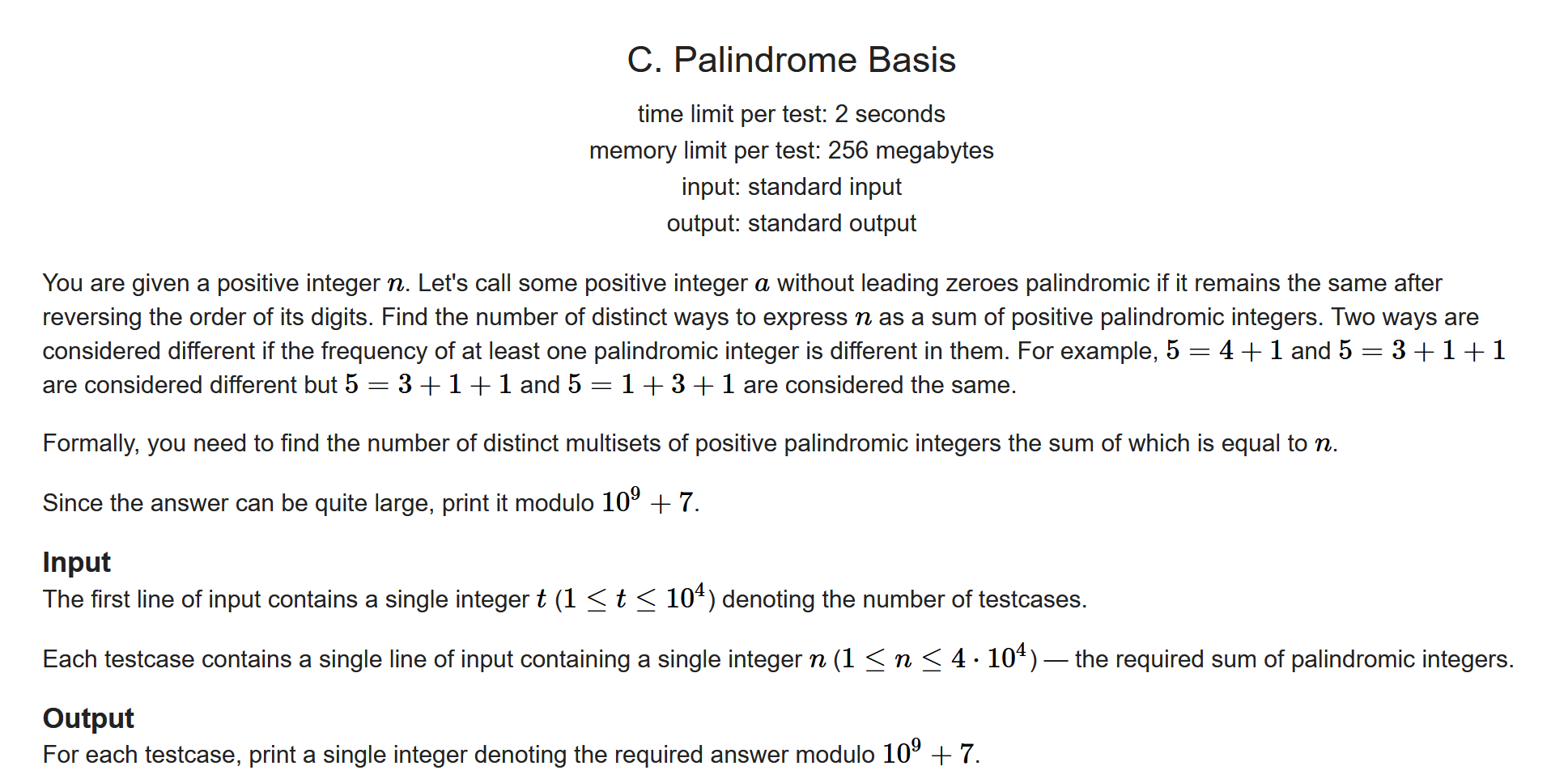 Codeforces Round 785 C. <span style='color:red;'>Palindrome</span> Basis