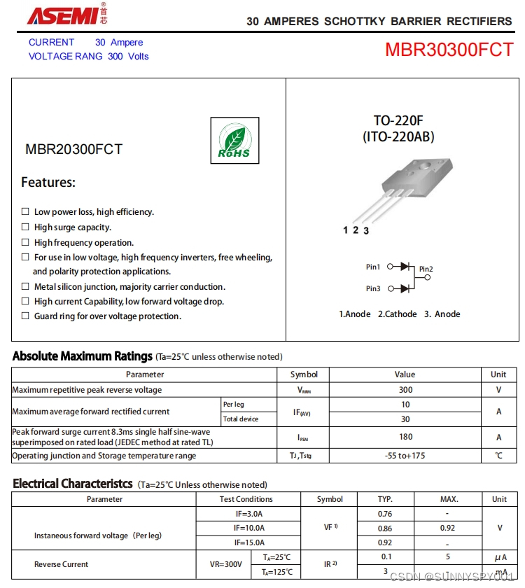 MBR30300FCT-ASEMI高耐压肖特基MBR30300FCT