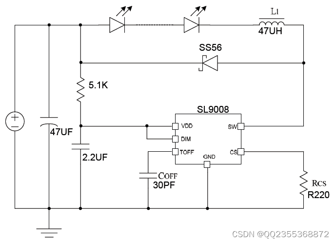 SL9008 3.6-60V输入 LED降压恒流芯片 内置MOS管 带PWM调光