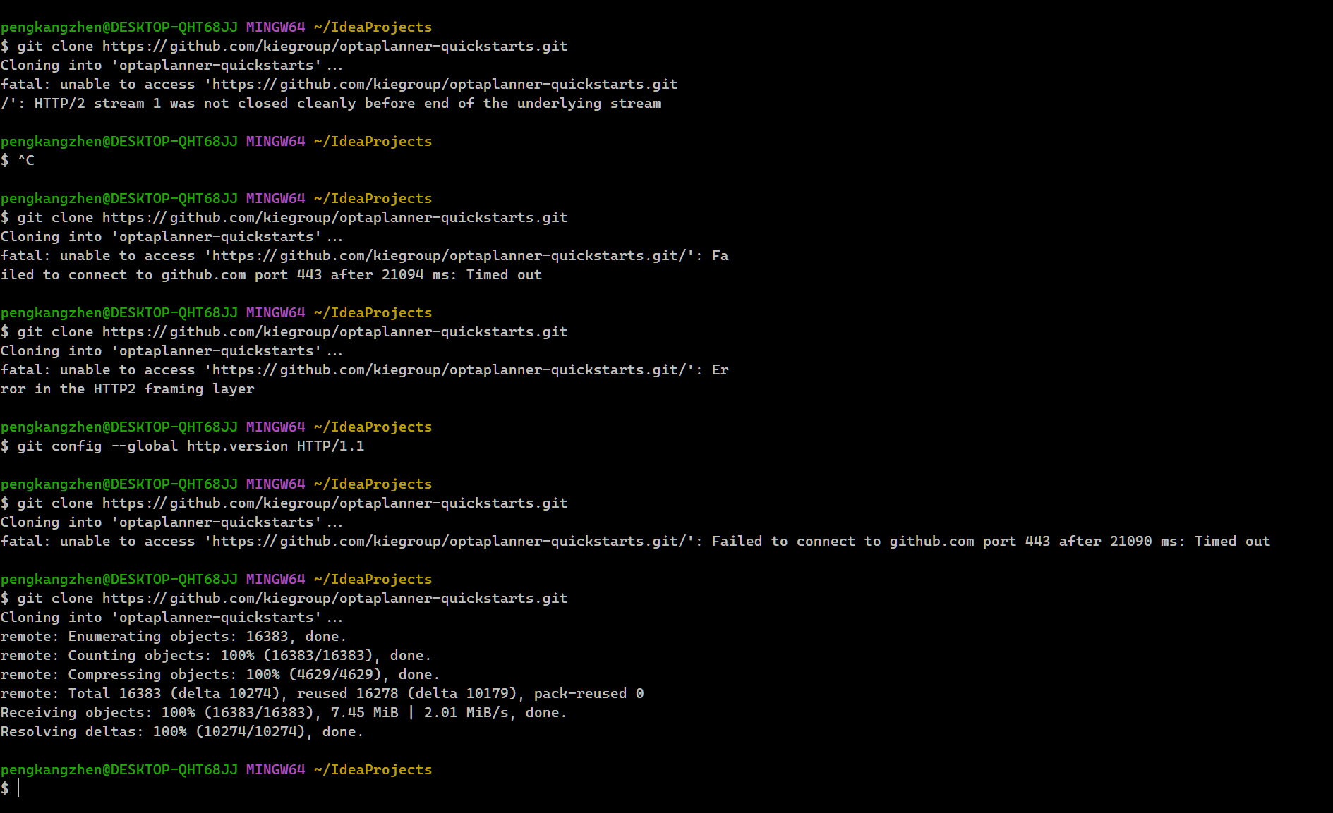 Git克隆仓库报错：HTTP/2 stream 1 was not closed