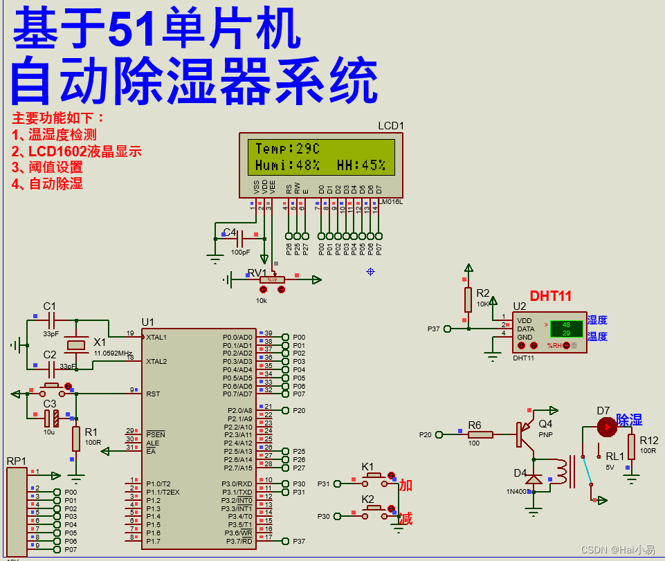 【Proteus仿真】【51单片机】自动除湿器系统