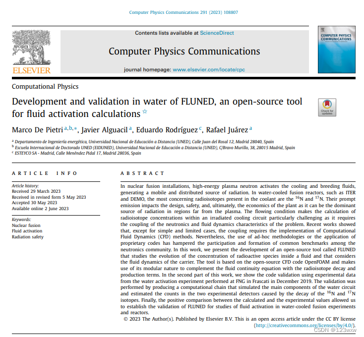 【文献分享】FLUNED（一种用于流体活化计算的开源工具）在水中的开发和验证